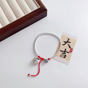 เงินแท้ 999 สร้อยข้อมือถุงนำโชคแห่งความสงบสุขและความสุข งานแฮนด์เมด เครื่องประดับทอมือ สวมใส่ได้ทุกวัน สไตล์จีน - Product Image 2