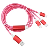 Kabel Pengisi Daya USB Multi Universal 3 in 1 dengan Lampu LED Bercahaya, Pengisi Daya Cepat Tipe C Micro USB untuk iPhone Xiaomi Samsung