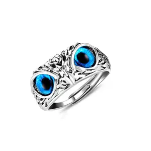 Распродажа, уникальные кольца на палец в стиле панк, универсальные ювелирные изделия, подарки, открытые регулируемые винтажные кольца с голубыми глазами и опалом, сова, пара колец