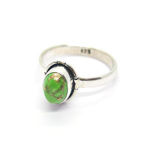 Anillos de Cobre Verde Turquesa, Joyería de Eternidad, Anillo Individual Vermeil con Engaste de Bisel, Anillos de Moda para Mujer, Anillo de Plata Indio - Product Image 1