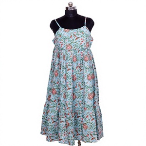 Strap Cotton Bodycon Dress Sleeveless Floral Printed Midi Length Women's Modern Summer Eco-Friendly Breathable Knitted Washable - Product Image 1