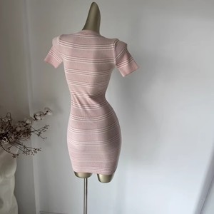 Robe longue en maille pour femme, coupe trapèze, taille haute, ajustée, manches courtes, col rond, en tissu respirant, décontractée, pour l'été, transparente - Product Image 2