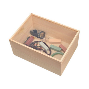 Boîte d'affichage de bijoux Rectangle en bois de pin inachevé avec couvercle coulissant en acrylique Vitrine de souvenir en bois multifonctionnelle - Product Image 1