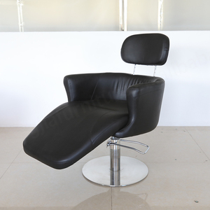 Chaise de salon de coiffure au design unique Chaise Baber en cuir noir à base ronde en acier inoxydable pour salon de coiffure - Product Image 6