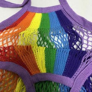 Wholesale Fashion Eco-friendly Cotton Mesh Shopping Bag-Reusable Lightweight Rainbow Color Grocery Fruit Vegetable - Product Image 4