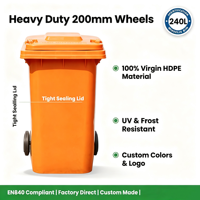 Conteneur à déchets mobile en HDPE vierge de 240 L, norme EN840, avec logo personnalisé, pour extérieur – Vente chaude