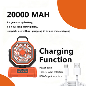 พัดลมระบายความร้อนแบบพกพาขนาด 20000mAh รุ่น F39 พัดลม USB ไฟ LED แบตเตอรี่พาวเวอร์แบงค์ สำหรับตั้งแคมป์กลางแจ้ง พัดลมลมเย็น - Product Image 6