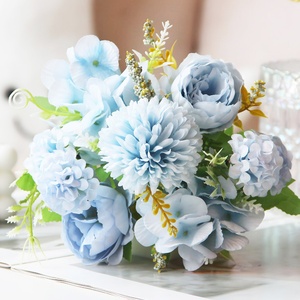 Bouquet de fleurs artificielles haut de gamme, 7 têtes, style européen, pivoines, marguerites, hortensias colorés, pour la maison, <span class=keywords><strong>mariage</strong></span>, extérieur, décoration <span class=keywords><strong>DIY</strong></span> - Product Image 1