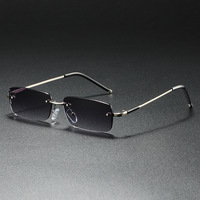 Gafas de Sol QSKY de Lujo con Montura Metálica Sin Marco, Estilo Vintage, Retro, Rectangulares Pequeñas, Sin Montura