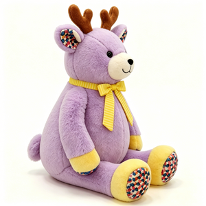 Oso de Peluche Personalizado de Reno Morado, Peluche Suave con Astas, Lazo Amarillo y Patas con Puntos de Colores - Product Image 5