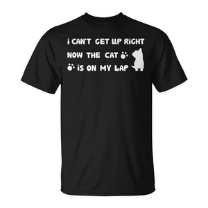 Camiseta para amantes de los gatos, no puedo levantarme ahora, el gato está en mi regazo, color negro, talla unisex para adultos - Product Image 2
