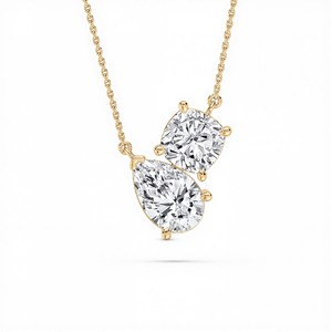 Colgante Toi Et Moi Contemporáneo con Gemas de Corte Cojín y Corte Pera, Diseño Moderno en Ángulo en Plata de Ley 925 y Oro de 18K - Product Image 1
