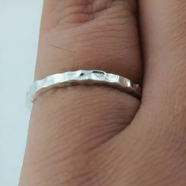 925 Sterling Silver Hammered Dainty Simple Stackable 2.0mm Ring Unisex Everyday Wear Stacking Jewelry