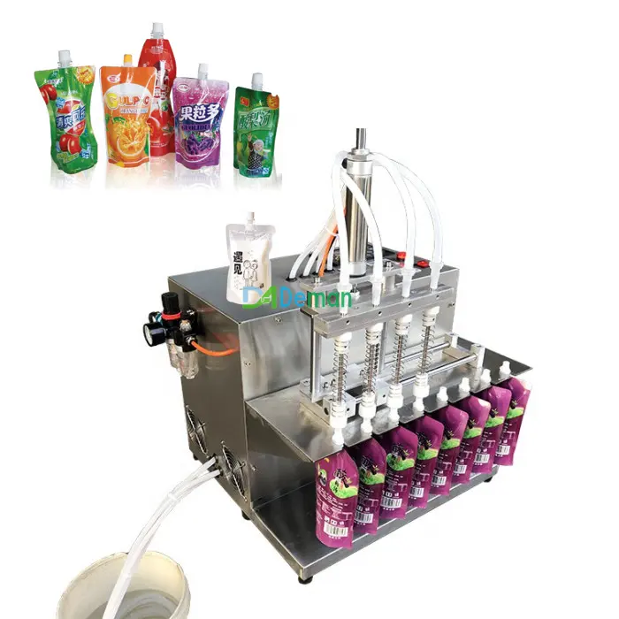 Automatic self-supporting spout bag juice filler capper honey oil shampoo perfume sanitizer liquid filling machine for bottle