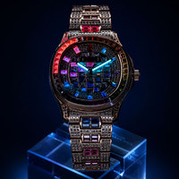 OBLVLO Montre Automatique de Luxe Ronde 40mm Or Rose Lumineuse avec Lunette Zircon/Moissanite Baguette Arc-en-ciel Élégante FM-DSL-AD