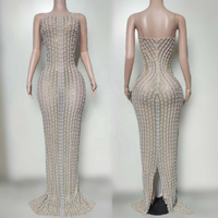 Robe de soirée longue sirène Ocstrade Hot Sheer Pearl Rhinestone, bretelles spaghetti, fente arrière, moulante, pour chanteuse, spectacle sur scène