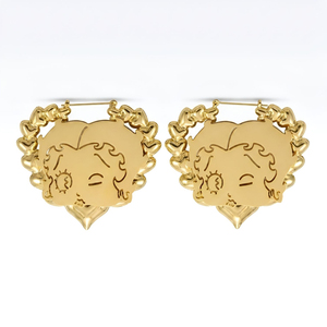 Orecchini a Cerchio UWIN Hip Hop Betty Boop a Forma di Cuore in Stile Bambù, Placcati in Oro 18K PVD, Orecchini con Personaggi dei Cartoni Animati Y2K - Product Image 5