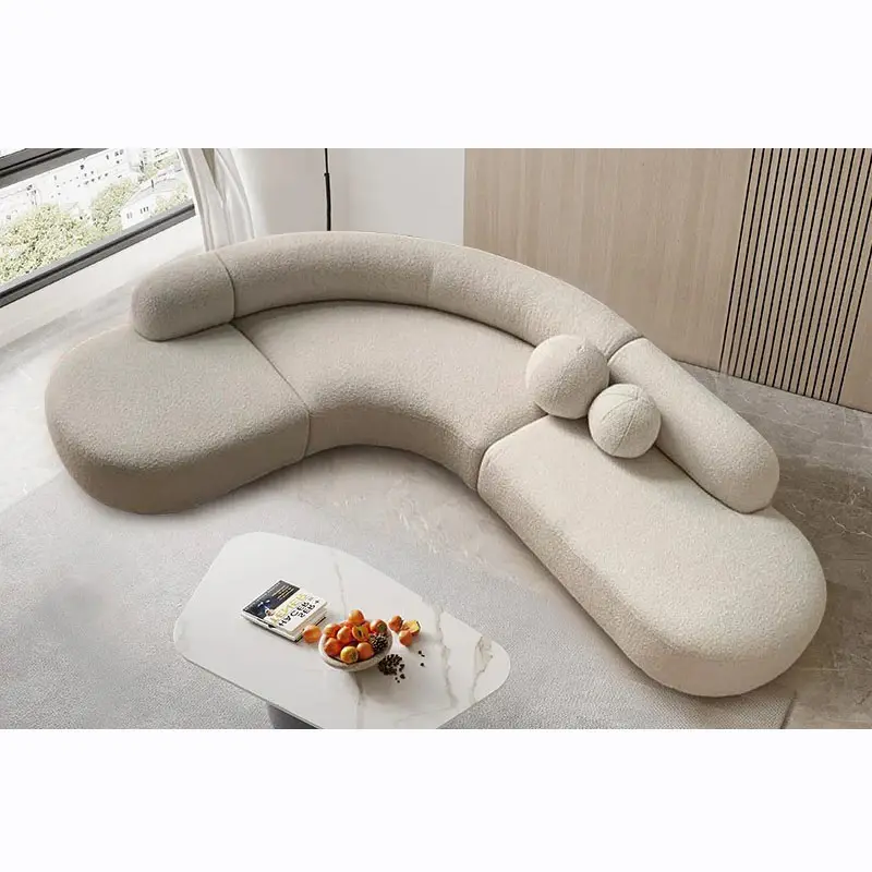 Italian Minimalist Lamb Wool Fabric Round Sofa Living Room Curved Sectional Sofa Furniture Modern Design
