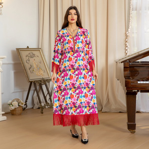 Robes longues à franges en laine AB366 Jalabiya Transfrontalière Arabe Nouvelles robes élégantes pour femmes imprimées bronzantes Dubai Robe musulmane - Product Image 2