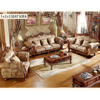 Juego de Sofás Combinados Europeos de Lujo 123, Sofás para Sala de Estar, Madera Maciza, Tela Americana de Alta Calidad, Muebles para Sala de Estar de Villa