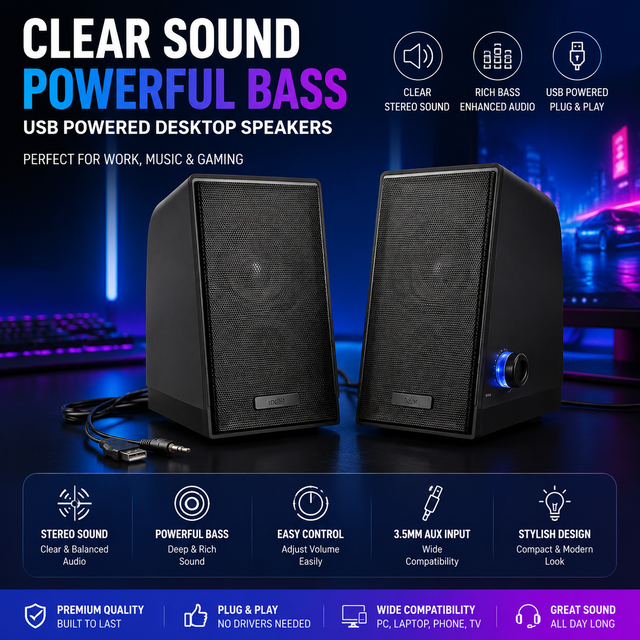 6W 2.0CH USB Powered Wired Computer Speakers Rich Stereo Sound Box for PC Gaming Laptop & Home Multimedia
