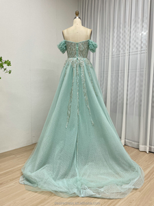 My30191 Luxe 3d Peer Prom Jurk Elegante Off Shoulder Trouwjurk Groene Lange Avondjurk Voor Vrouwen Plus Size Met Hoge Spleten - Product Image 6