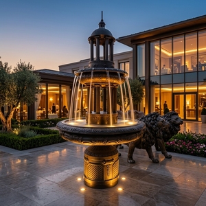 Fontaine à colonnades européennes à niveaux en bronze, Fourniture directe usine, Fontaine-pavillon en bronze patiné vintage avec statue pour manoir de luxe et parc - Product Image 1