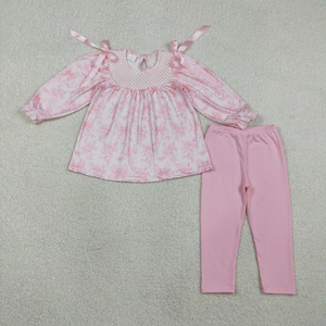 Ensembles de vêtements pour bébés filles, manches longues, broderie florale, nœuds roses - Product Image 3