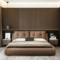 Cadre de lit de luxe moderne avec veilleuse à capteur tactile, lit king size rembourré, tête de lit carrée capitonnée, mobilier de chambre intelligent