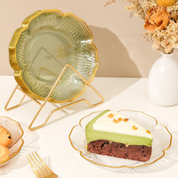 Assiette à collation en forme de lotus avec bord doré, pour bureau, table basse, plateau à fruits, petite assiette à gâteau de luxe léger pour la maison