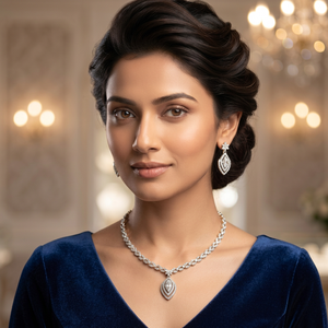 High Quality Latest Designed Ethnic Silver Plated Geometric Pearl Necklace Earring Ring <b>Set</b> Women's Wedding Jewelry Third Party - Product Image 2