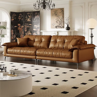 Französisches Vintage-Sofa aus Echtleder, Cloud Toast Design, Beine aus Massivholz, Schwammfüllung, Geradliniger Stil