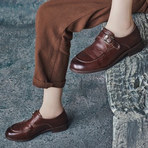 Zapatos de Verano con Estilo Británico, Hechos a Mano, Parte Superior de PU, Cierre con Cordones, Hebilla Ajustable, Punta Abierta, Tacón Bajo, Diseño de Boca Profunda - Product Image 1