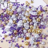 Emballage en vrac mélange de tailles colorées ABS demi-perle ronde et strass en résine à dos plat pour ongles Mobile bricolage artisanat