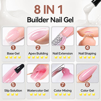 BORN PRETTY Gel Constructeur 8-en-1 Couleurs Variées 15ml Sans HEMA ni TPO Effet Gelée Scintillant Pailleté BIAB pour Extension et Construction d'Apex