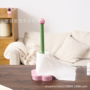 Flower Shaped Wooden <b>Paper</b> Towel Holder Desktop <b>Kitchen</b> Storage Tulip Design For Home Use - Product Image 2