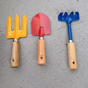 Garden Hand Tools Wooden Handle Three Piece Set Shovel Rake Fork For Planting Digging Soil Turning - Product Image 1