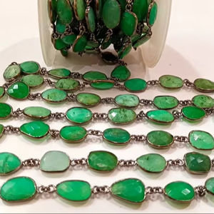 Chrysoprase naturelle, haute qualité, facettée, sertie, chaîne, 12-14 mm, pierre précieuse verte, connecteur pour la fabrication de colliers, argent, or, noir - Product Image 1