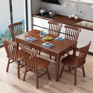 Ensemble table et chaises à manger en bois massif nordique, 6 pièces, couleur bois naturel, ensemble de salle à manger durable - Product Image 4