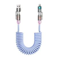 Cable de Carga Universal Rápido 4 en 1 de 240 W, CarPlay Carlife, Diseño de Resorte Retráctil, Cable de Datos y Carga USB-C/USB-A/Tipo C