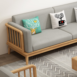 Ensemble de canapés en tissu et bois massif, style minimaliste japonais, canapé de salon, table basse, meuble <span class=keywords><strong>TV</strong></span>, combinaison de meubles - Product Image 3
