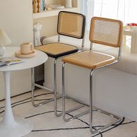 Tabouret de bar haut moderne simple en bois massif nordique en rotin à usage commercial, chaise de comptoir vintage