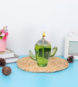 Lámpara de aceite de vidrio con forma de <span class=keywords><strong>cactus</strong></span> soplado a mano personalizada al por mayor con vela de aceite de vidrio con mecha de vidrio para decoración del hogar - Product Image 4