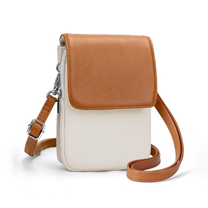 Genuine Leather Crossbody Bags for Women, Cell Phone Cross body <b>Purse</b> Bag with RFID Blocking Card Slots Beige & Brown - Product Image 1