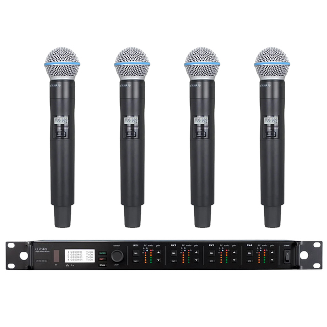 ULXD4Q Dual Channel BETA58A SM 58 Ksm8/9 Handheld Lavalier Mic Professional UHF Wireless Microphone for Church ULXD4Q