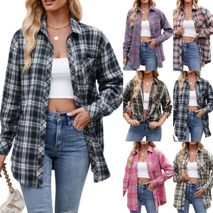 <strong>Women</strong> Plaid <strong>Flannel</strong> <strong>Shirt</strong> Long Sleeve Casual <strong>Shirts</strong> Vintage <strong>Check</strong> Blouse Multi Color Plaid Shacket Outerwear Streetwear Tops - Product Image 1