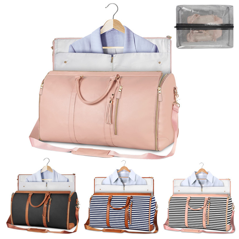 2025 Fashion Waterproof Pu Leather Carry on Garment Duffle Bags with Shoes Pouch for Travel Hanging Suitcase Travel Bags
