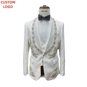 Nam Phù Hợp Với Biểu Tượng Tùy Chỉnh 3 Mảnh Homme Blazer Mỏng Phù Hợp Với Tay Khâu Trắng Prom Tuxedo Phù Hợp Với Sang Trọng Cho Nam Giới Đám Cưới - Product Image 5