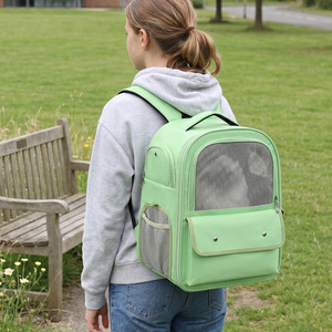 Portable Cat <b>Backpack</b> <b>Khaki</b> 7 Inch Breathable Oxford Pet Travel Bag for Outdoor Use - Product Image 2