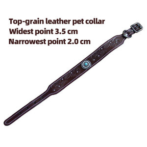 Collar de Cuero de Grano Completo para Mascotas, Nuevo Collar de Cuero Vacuno Grabado <span class=keywords><strong>con</strong></span> Costuras y Tachuelas de Diamantes de Imitación para Perros Medianos y Grandes - Product Image 4